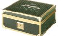 Humidor für 40 Zigarren, Zigarrenkistehalter aus spanischem Zedernholz, mit Befeuchter, Hygrometer - grün, mit goldfarbenem Metallrahmen, Angelo