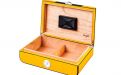 Humidor für 50 Zigarren, Zigarrenkiste aus spanischem Zedernholz, mit Befeuchter, externes Hygrometer, Carbon/Gelb, oval - Angelo