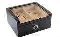Gastrohumidor für 80 Zigarren, Zigarrenbehalter mit Acryldeckel, aus spanischem Zedernholz, Befeuchter und Hygrometer - Carbon