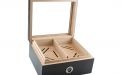 Gastrohumidor für 80 Zigarren, Zigarrenbehalter mit Acryldeckel, aus spanischem Zedernholz, Befeuchter und Hygrometer - Carbon