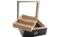 Gastrohumidor für 80 Zigarren, Zigarrenbehalter mit Acryldeckel, aus spanischem Zedernholz, Befeuchter und Hygrometer - Carbon