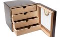Humidorschrank für 80 Zigarren, spanischer Zeder, 4 Schubladen, Glastür - Teak-Holz, Achenty!