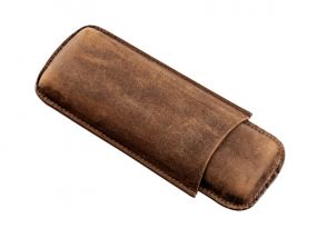 Zigarrenetui 2er Robusto - Büffelleder, antikbraun (17cm)