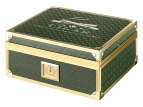 Humidor für 40 Zigarren, Zigarrenkistehalter aus spanischem Zedernholz, mit Befeuchter, Hygrometer - grün, mit goldfarbenem Metallrahmen, Angelo