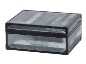 Humidor für 40 Zigarren, spanischer Zedernholz mit Metallrahmen, Befeuchter, Hygrometer - grau, Angelo