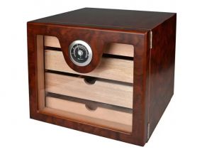 Humidorschrank für 80 Zigarren, 4 Schubladen, externer Hygrometer, Glastür - braun, Angelo