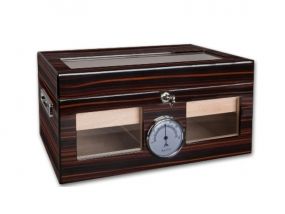 Humidor - Ebenholz-braun, Glasdeckel, spanischer Zeder, für 100 Zigarren